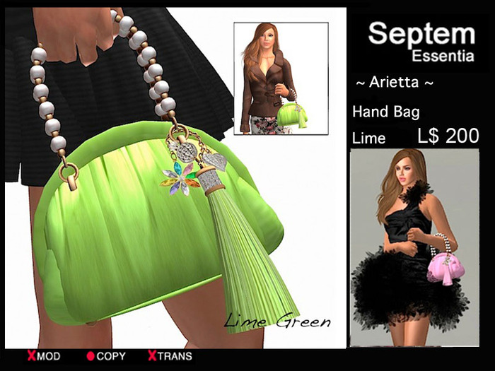 *Arietta*_Hand Bag_Pearl handle_lime