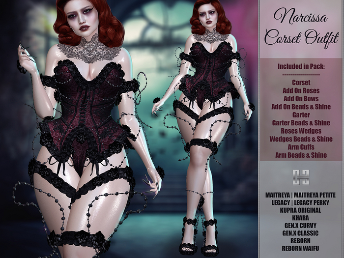 [hh] Narcissa Corset Outfit WINE