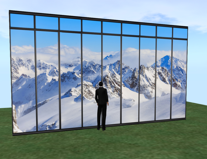 WINDOW WITH SNOWY MOUNTAINS VIEW
