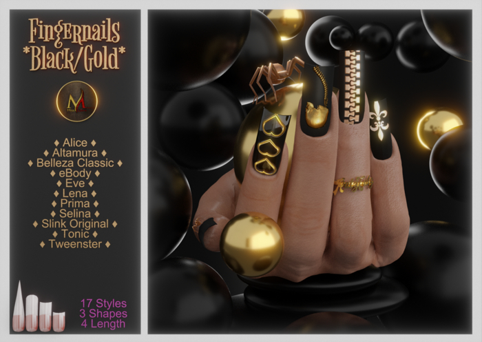 .: Miss Loire :. Black/Gold Nails [MeshSpiders] ADD