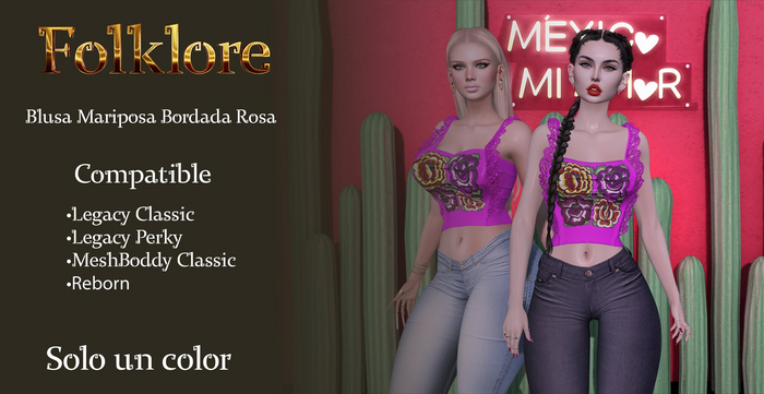 Folklore: Blusa Mariposa Bordada Rosa