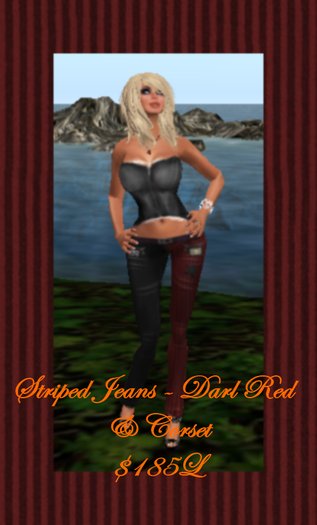 Striped Jeans - Dark Red