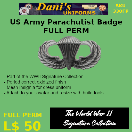 US Army Parachutist Badge FULL PERM
