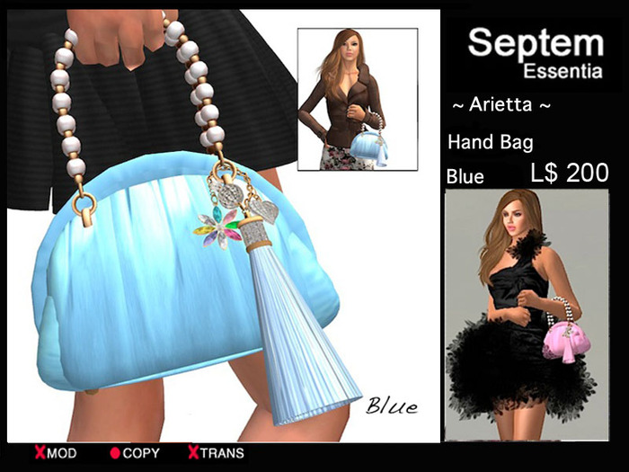 * Arietta *_Hand Bag_Pearl handle_blue