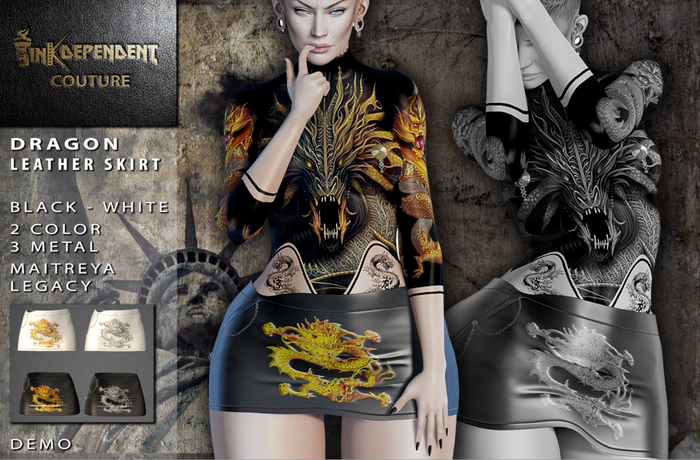 inK COUTURE - LEATHER SKIRT DRAGON 