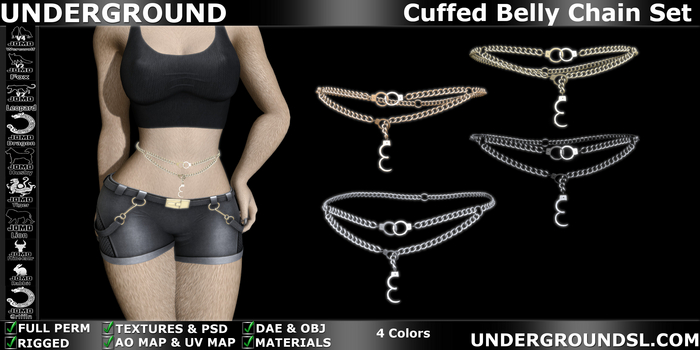 (UG FULL PERM) - Cuffed Belly Chain Furry Set