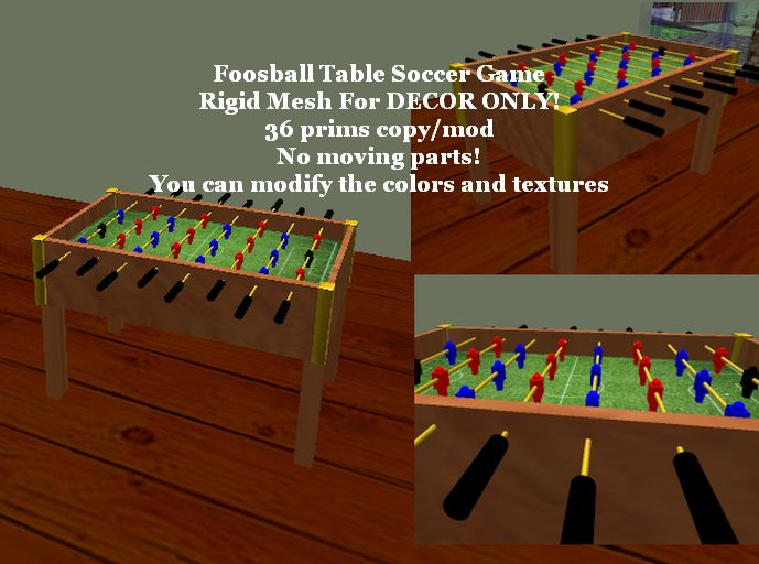Foosball Table Soccer Rigid Mesh 36 prims For DECOR ONLY) (box)