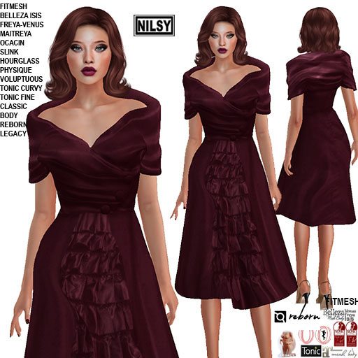 DRAPED COLLAR RETRO DRESS,CL&MESH BODY