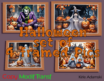 4 halloween paintings Mesh framed by Kirle Adamski