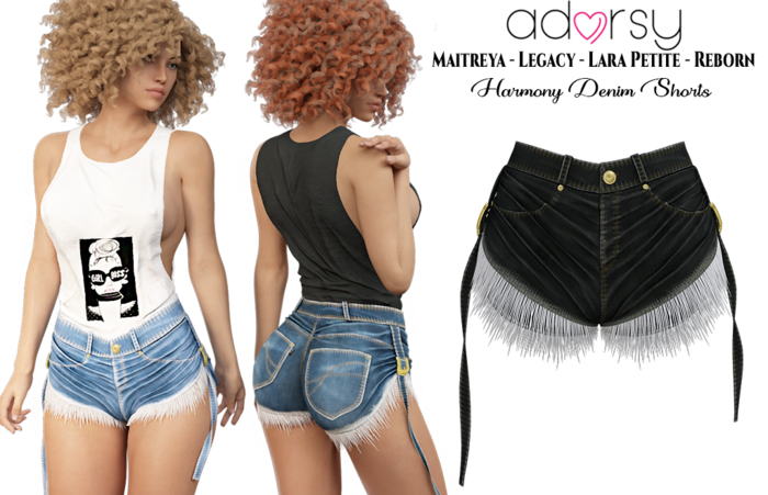 adorsy - Harmony Denim Shorts Dark Black - Maitreya/Legacy/Lara Petite/Reborn