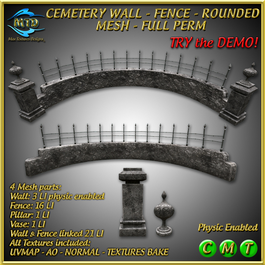 CEMETERY WALL - FENCE - ROUNDED - MESH - FULL PERM