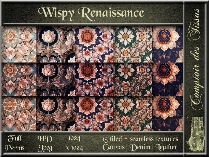 Wispy Renaissance - 15 FULL PERM Textures