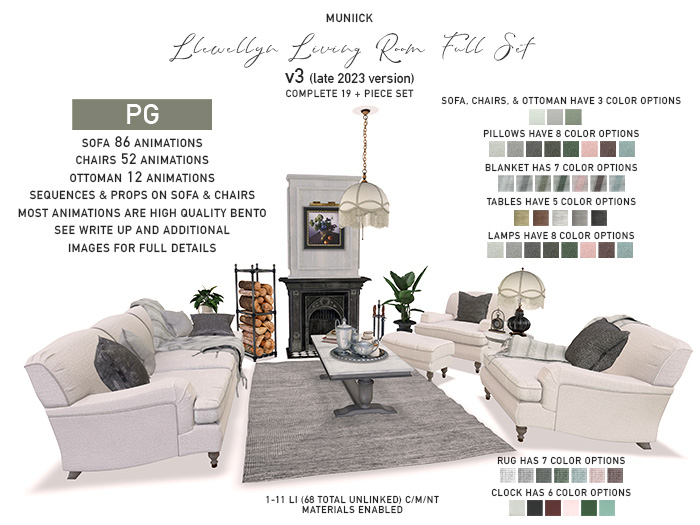 Second Life Marketplace Muniick PG Llewellyn Living Room