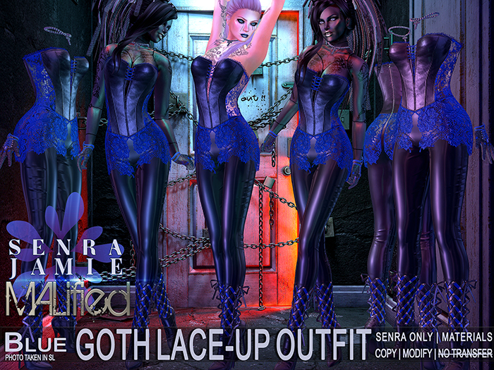COPY/MOD - MALified - Goth Lace-Up Outfit - Black/Blue - Senra Jamie