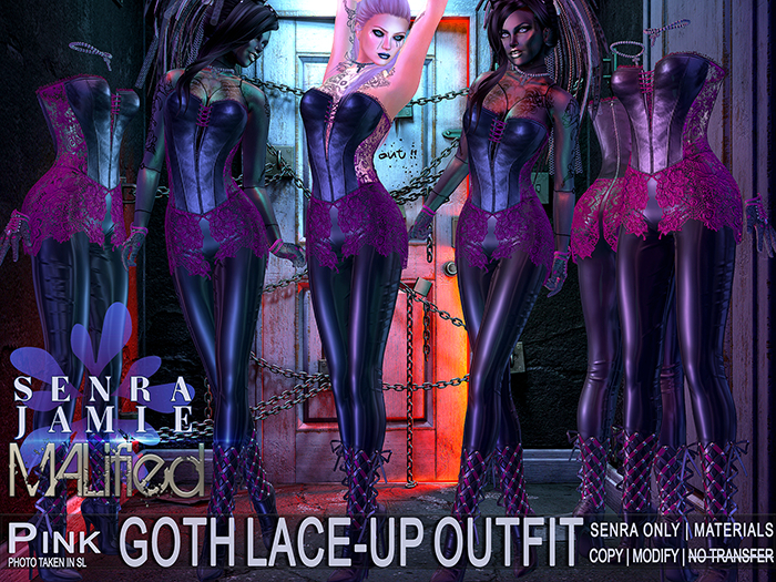 COPY/MOD - MALified - Goth Lace-Up Outfit - Black/Pink - Senra Jamie
