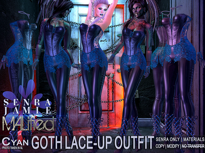COPY/MOD - MALified - Goth Lace-Up Outfit - Black/Cyan - Senra Jamie