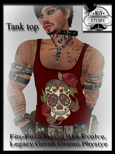(MS)tank top -rose skull