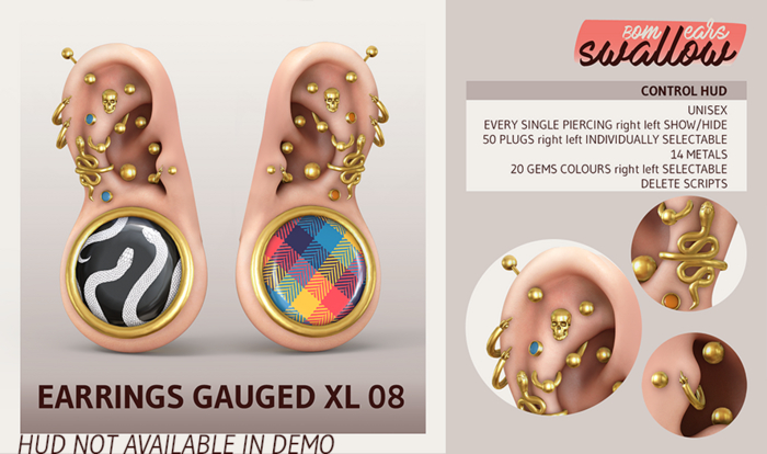 DEMO ^^Swallow^^ Earrings GAUGED XL08 (f/m)