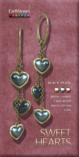 EarthStones Sweet Hearts Earrings ~ Black Pearl