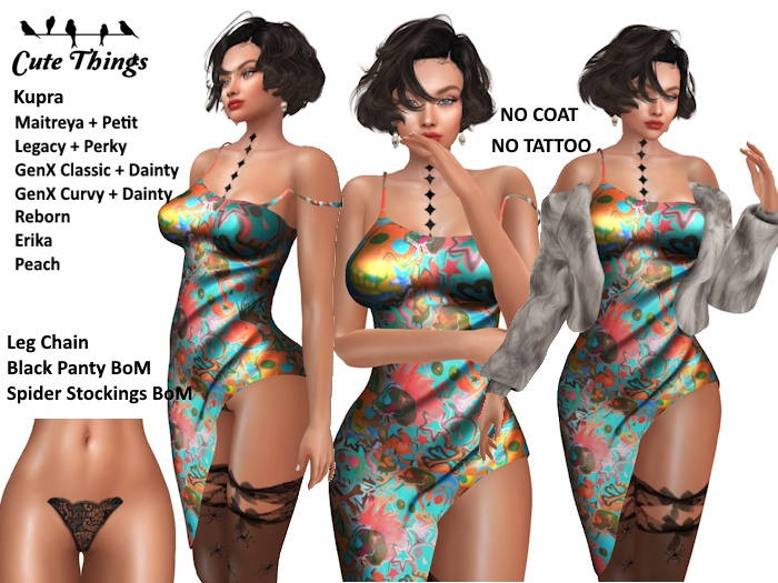 [CT] Skully Silk Dress + Leg Chain + Stockings - GenX - Kupra - Maitreya - Legacy - Erika - Peach - Reborn - more..