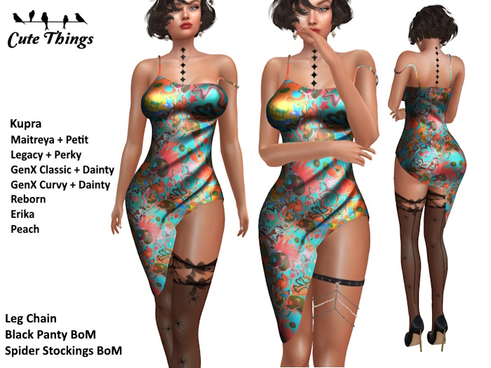 [CT] Skully Silk Dress + Leg Chain + Stockings - GenX - Kupra - Maitreya - Legacy - Erika - Peach - Reborn - more.. DEMO