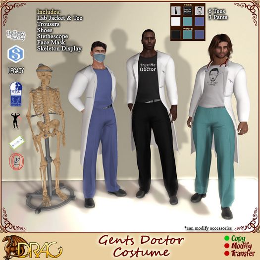 [Drac] Gents Doctors Costume ..... incl Belleza Jake, Legacy, Signature Gianni, Slink