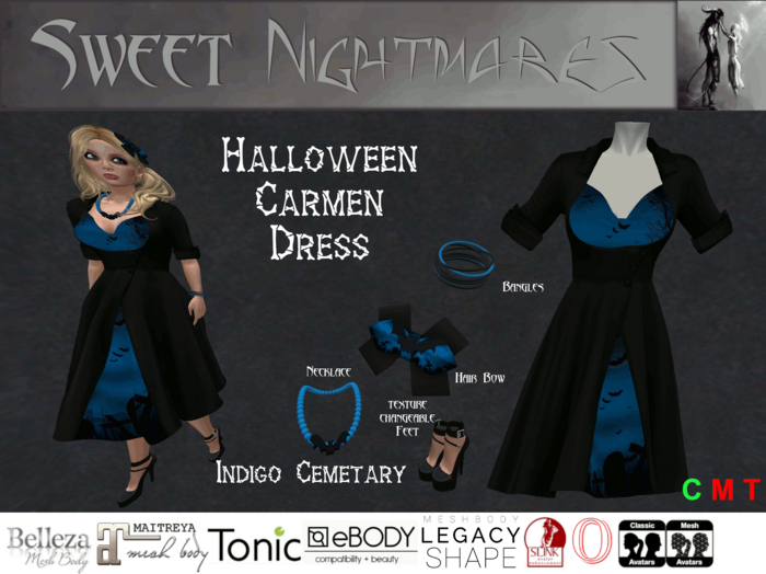 ~Sweet Nightmares~ Halloween Carmen Dress {Indigo Cemetery}