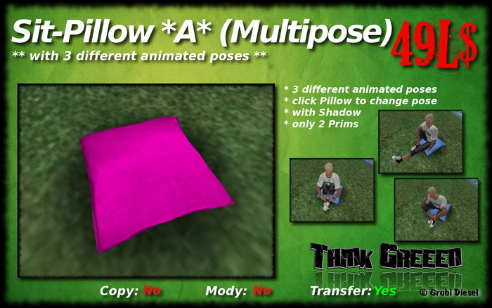 *THINK GREEEN* - Sit Pillow *A* pink [Boxed]
