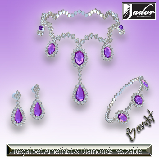 By Bandit - Full reflective REGAL Set Amethyst & Diamonds - Necklace Earrings Bracelet Ring