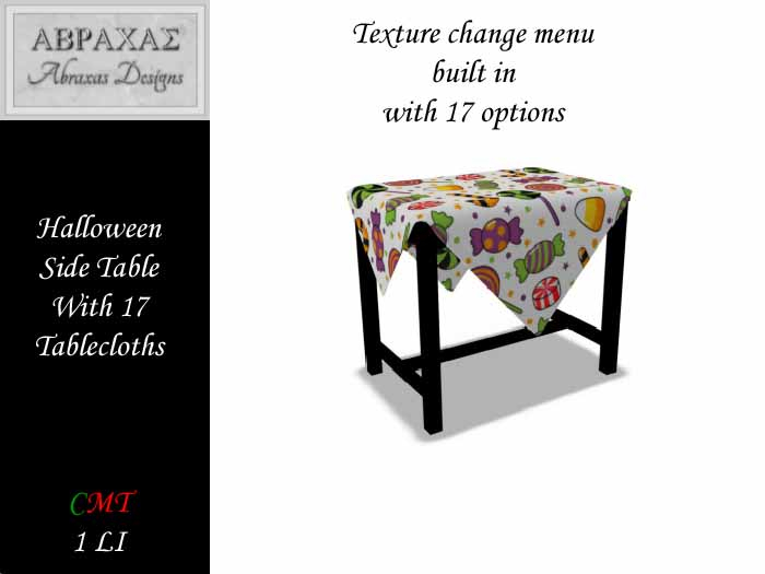 Halloween Side Table With 17 Tablecloths
