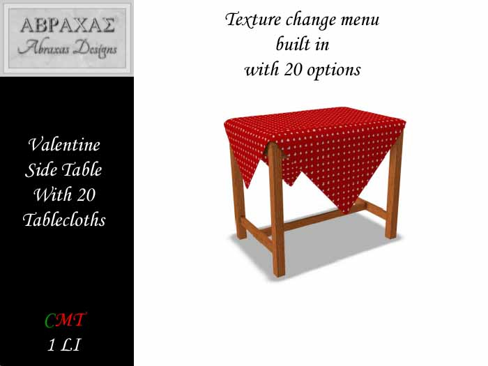 Valentine Side Table With 20 Tablecloths