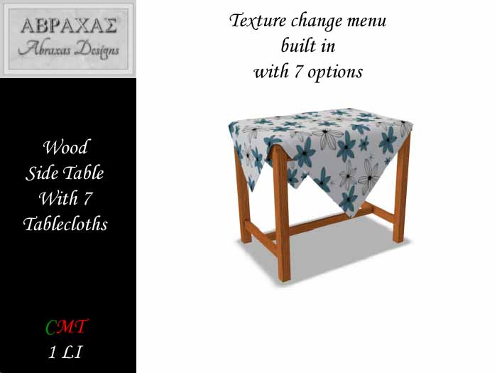 Wood Side Table With 7 Tablecloths