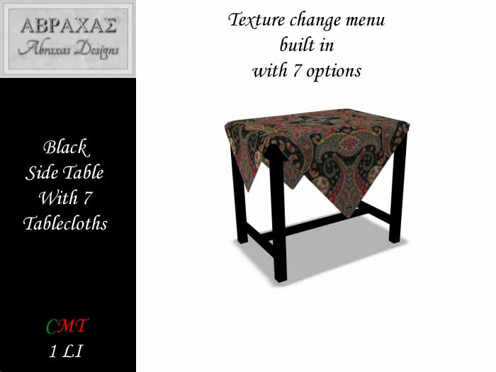 Black Side Table With 7 Tablecloths