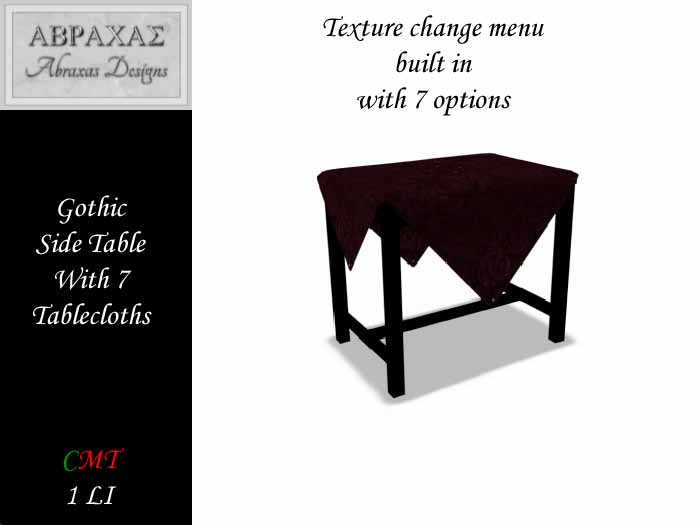 Gothic Side Table With 7 Tablecloths