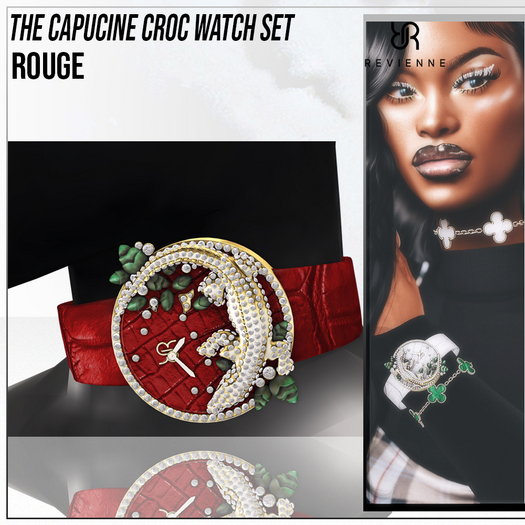 Revienne: The Capucine Croc Watch Set [ROUGE]