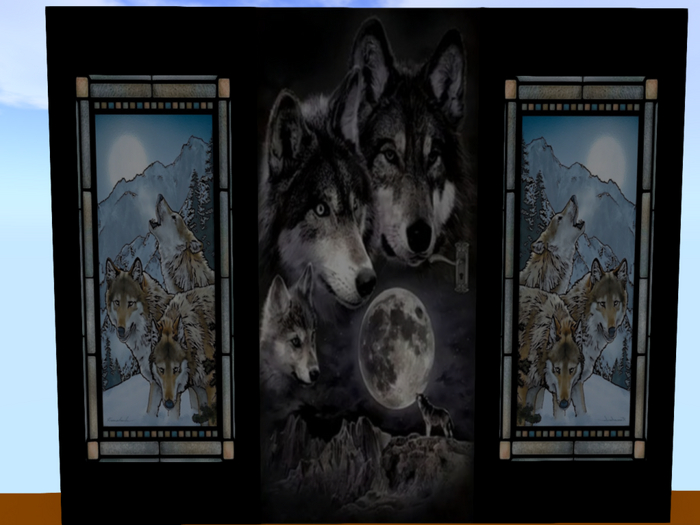 Second Life Marketplace - D 9 Door Black-Wolf w/Stained Glass Howling
