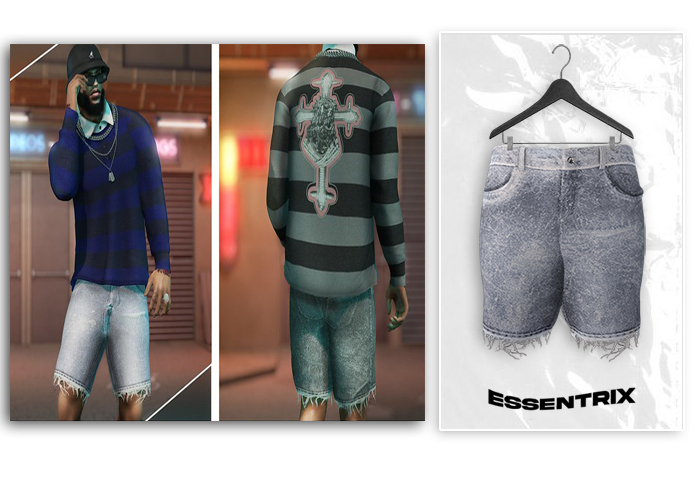 -ESSENTRIX-. Frayed Denim Shorts (LightGrunge)