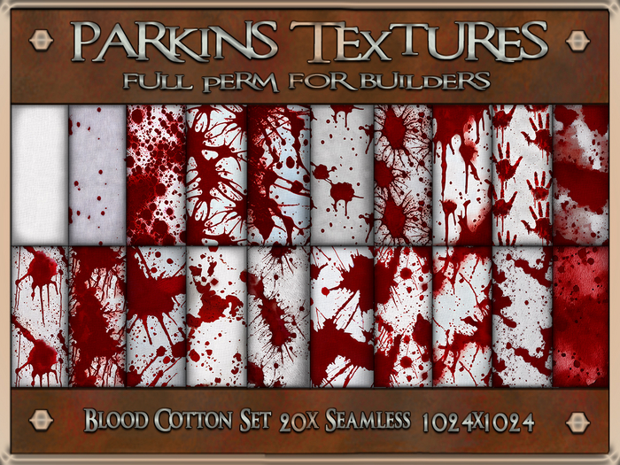 Parkins Textures - Blood Cotton Set - 20x Full Perm Seamless 1024 - Halloween, Gore, Pattern, Scary, Fabric, Clothing