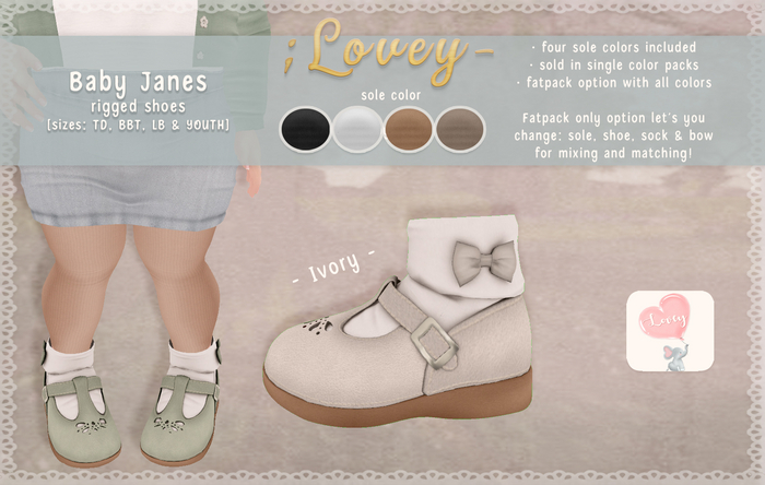 ;Lovey- Baby Janes - Ivory