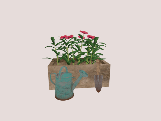 Garden Box With Mesh Plants Red