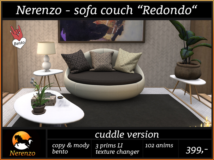 Nerenzo sofa couch "Redondo" - cuddle version