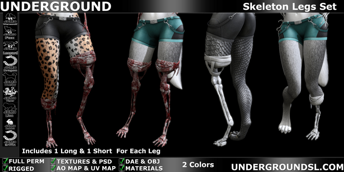 (UG FULL PERM) - Skeleton Legs Furry Set