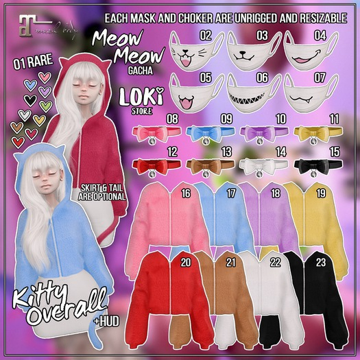 01.Loki - Meow Meow GACHA - Kitty Overall + HUD - RARE