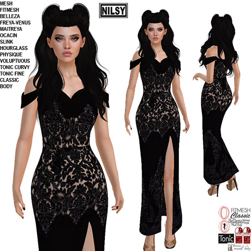 BLACK LACE DRESS,CL&MESH BODY