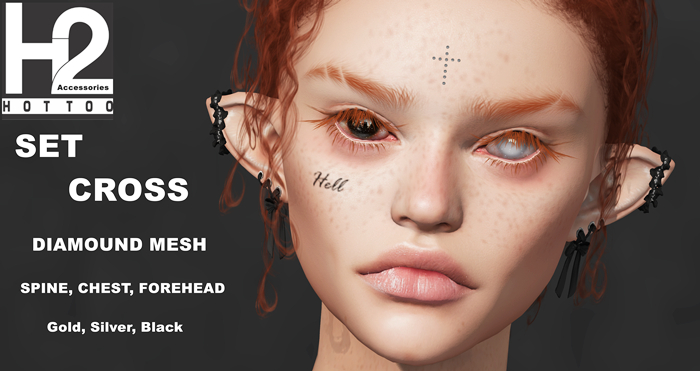 H2 - SET PIERCING CROSS DISCORD DIAMOUND MESH