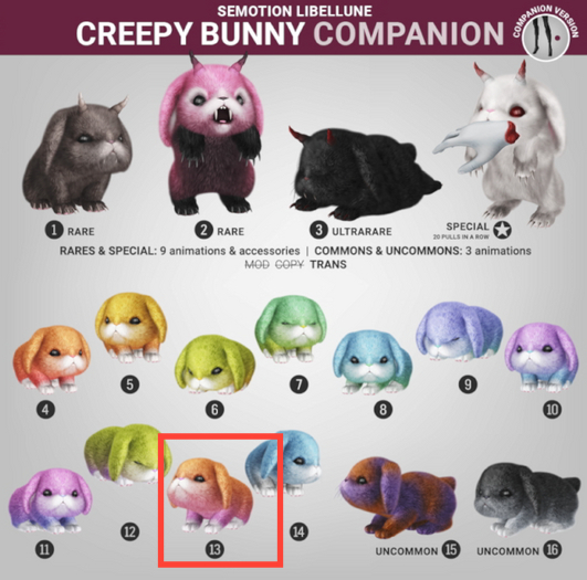 SEmotion Libellune Creepy Bunny Companion COMMON 13