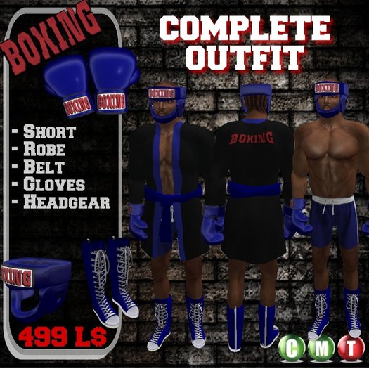 Boxing full outfit blue - Boxer suit - Boxer costume - Boxing gloves - Boxing short - Boxing headgear - Boxer animation