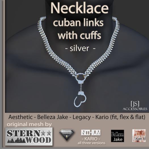 {JS} Necklace Cuban Links w Cuffs - silver