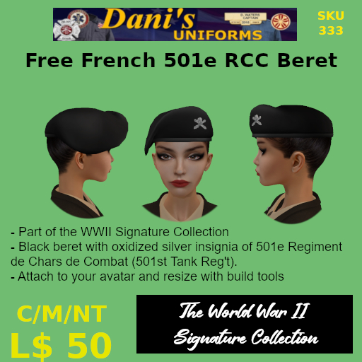 Free French 501e RCC Beret
