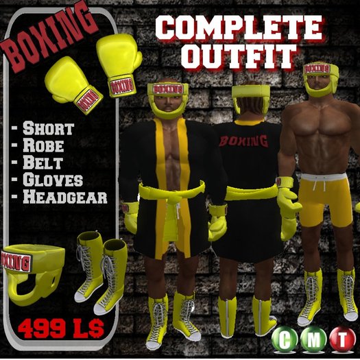 Boxing full outfit yellow Boxer suit - Boxer costume - Boxing gloves - Boxing short - Boxing headgear - Boxer animation